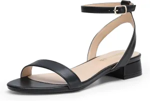 DREAM PAIRS Women Black White Nude Clear Sandals Low Heel Dressy Sandals Ankle Strap Open Toe Chunky Block Heeled Summer Classic Comfortable Flat Shoes