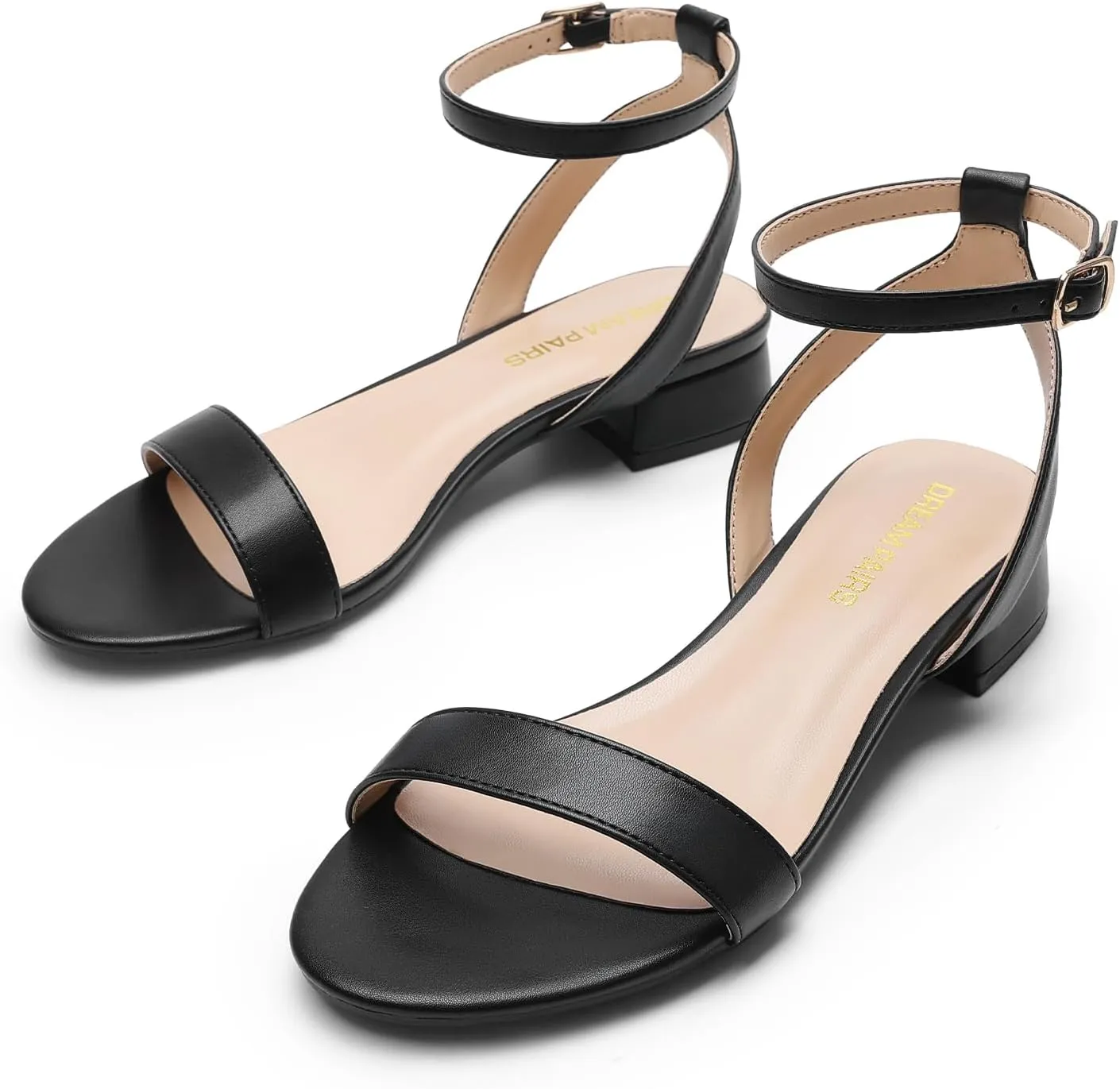DREAM PAIRS Women Black White Nude Clear Sandals Low Heel Dressy Sandals Ankle Strap Open Toe Chunky Block Heeled Summer Classic Comfortable Flat Shoes