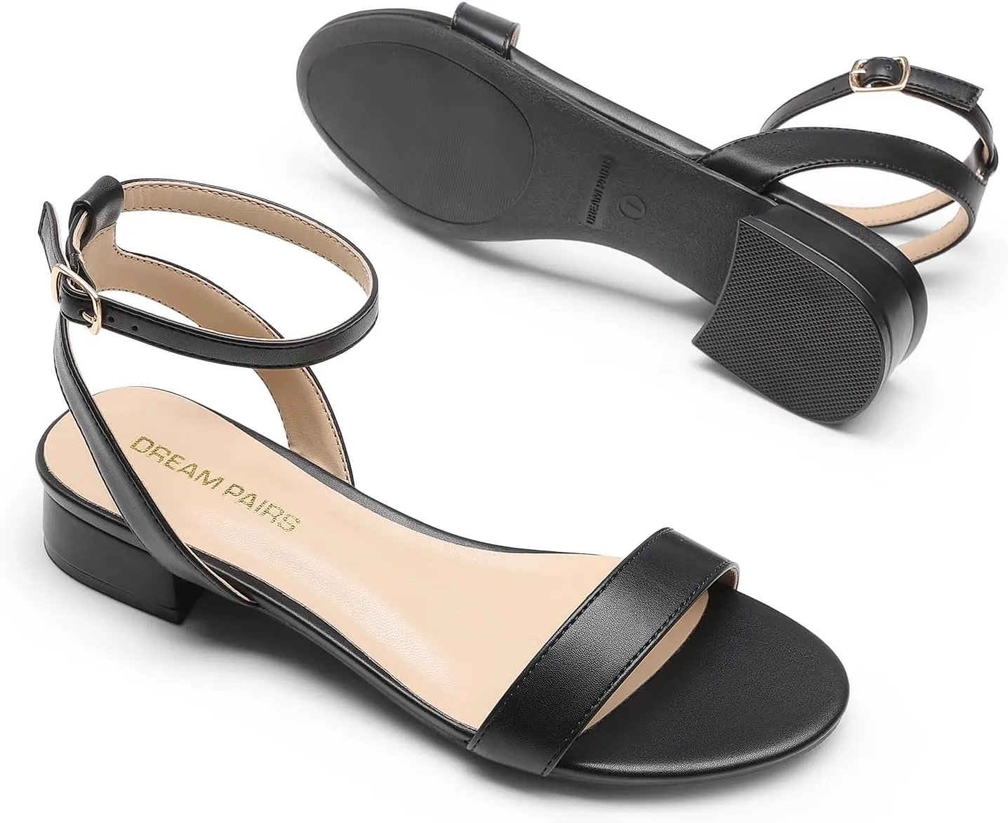 DREAM PAIRS Women Black White Nude Clear Sandals Low Heel Dressy Sandals Ankle Strap Open Toe Chunky Block Heeled Summer Classic Comfortable Flat Shoes