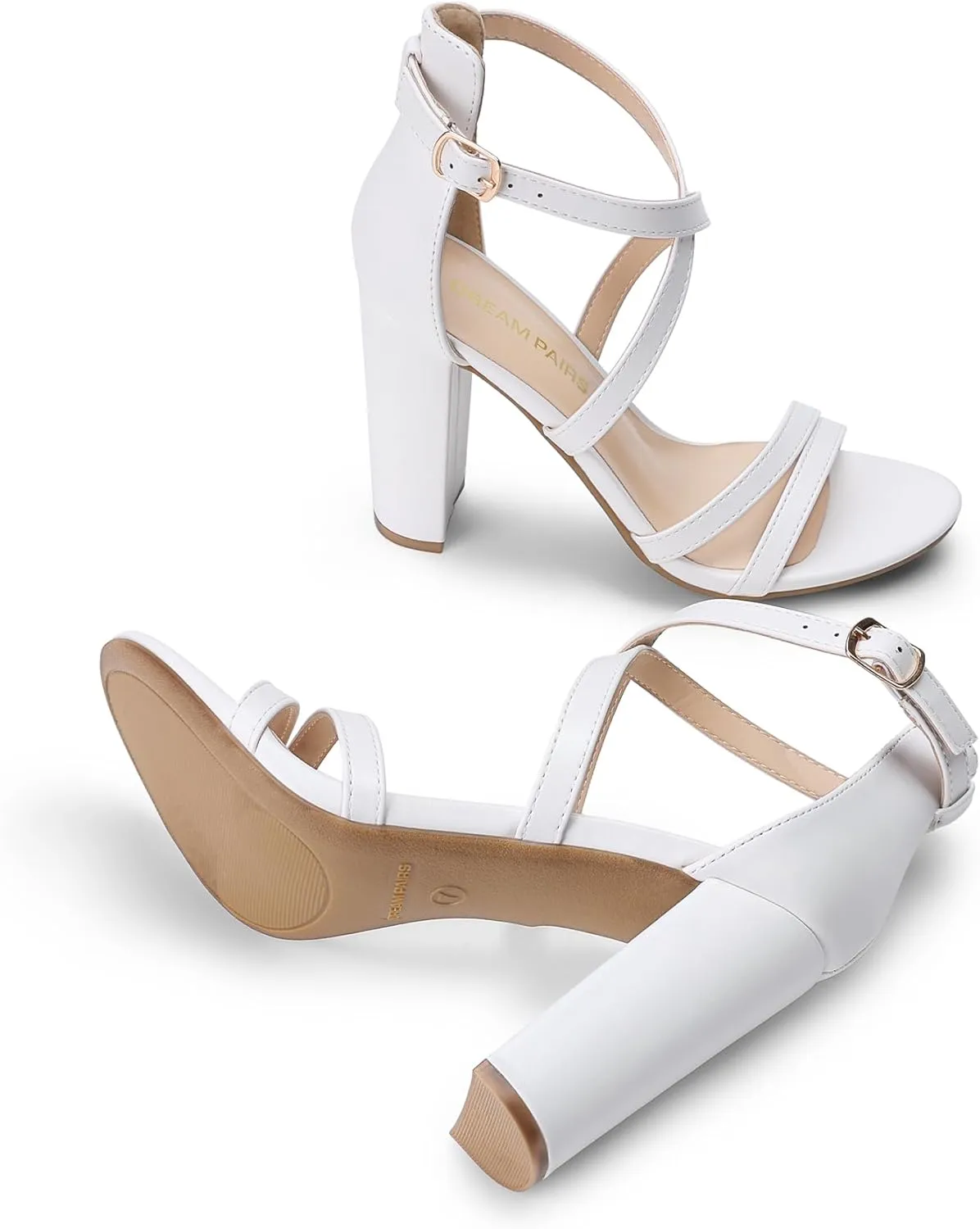 DREAM PAIRS Womens Chunky Heels 4 inch High Multi Strap Soft Comfort Block Heeled Sandals for Prom Dancing Wedding