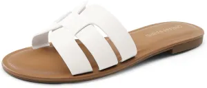 DREAM PAIRS Women's Dressy Slide Sandals Slip-on Open Round Toe Flat Sandals Fashion Casual Comfortable Summer Beach Walking Slides