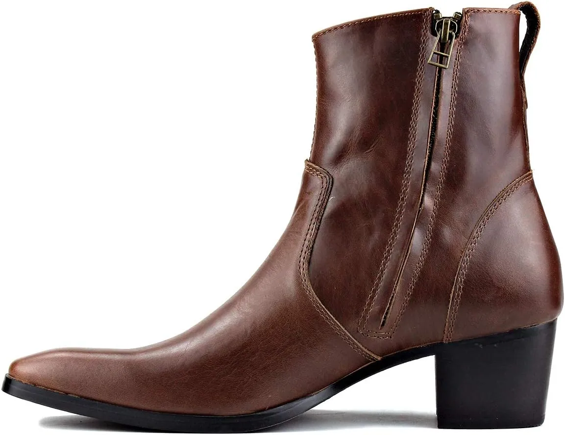 Dress Boot for Men Heels Casual Chelsea Combat Ankle Chukka Boots Zipper Black JY002