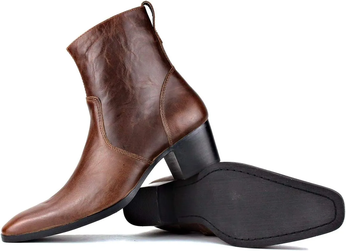 Dress Boot for Men Heels Casual Chelsea Combat Ankle Chukka Boots Zipper Black JY002