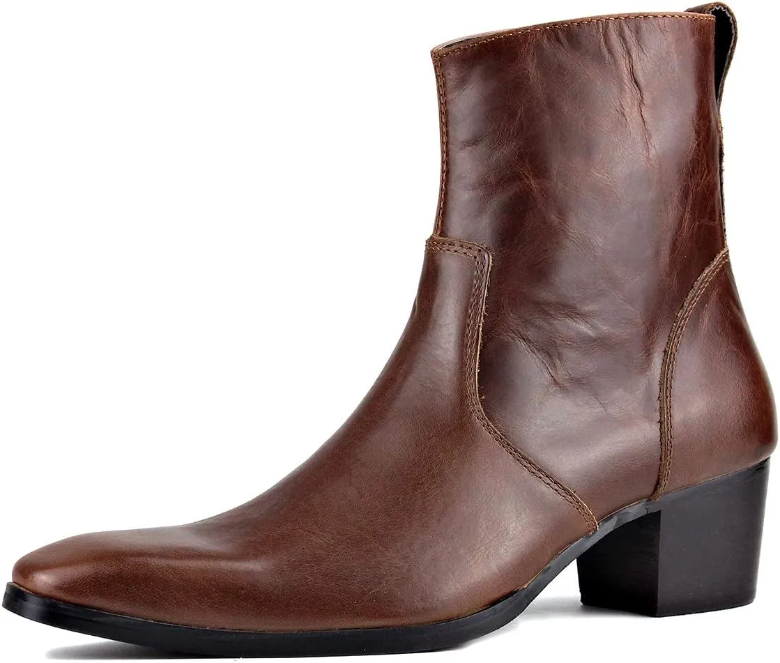 Dress Boot for Men Heels Casual Chelsea Combat Ankle Chukka Boots Zipper Black JY002