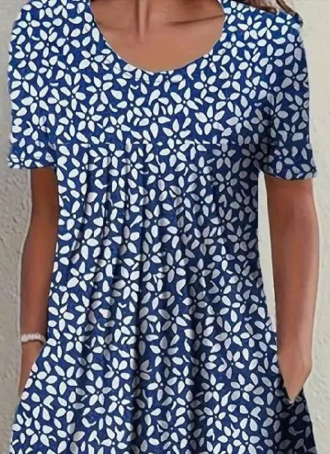 Dresses for Women Print Round Neck Summer Short Sleeve Dress Leisure Shift Midi Dress Pastoral Dresses