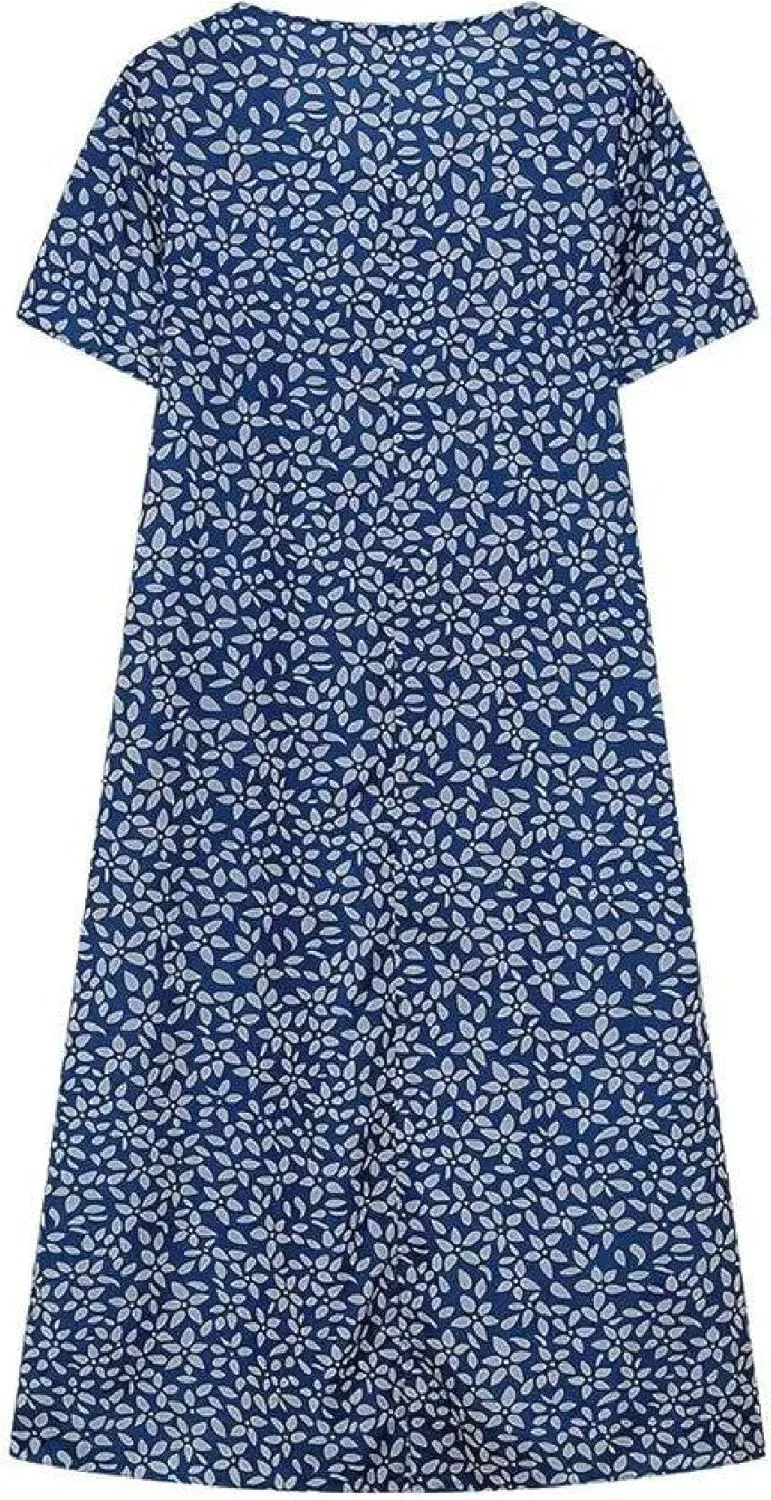 Dresses for Women Print Round Neck Summer Short Sleeve Dress Leisure Shift Midi Dress Pastoral Dresses