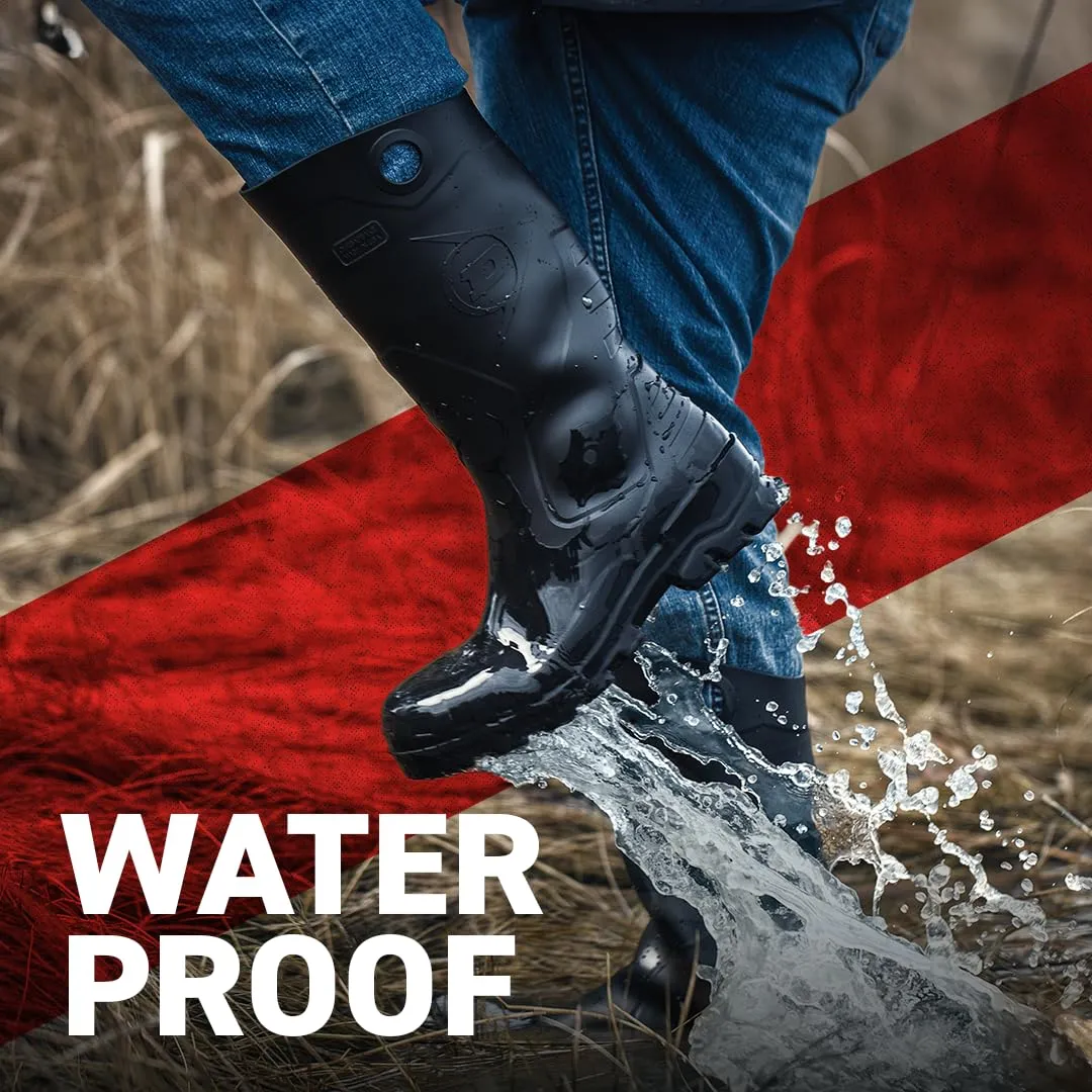 DUNLOP Protective Footwear, Chesapeake Steel Toe, 100% Waterproof, Lightweight, Industrial and Construction PVC Boots, Slip Resistant, 8677677.10, Size 10 US, Black