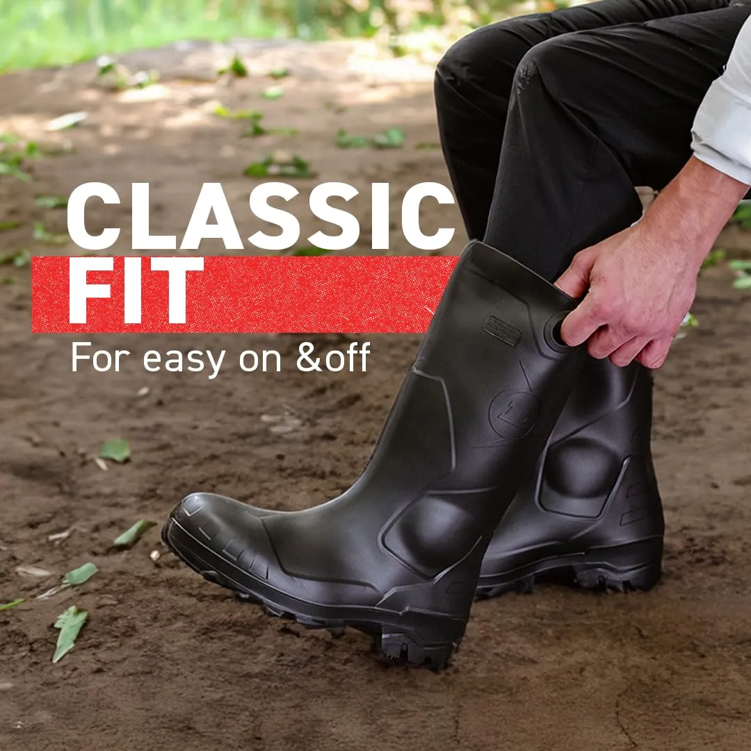 DUNLOP Protective Footwear, Chesapeake Steel Toe, 100% Waterproof, Lightweight, Industrial and Construction PVC Boots, Slip Resistant, 8677677.10, Size 10 US, Black