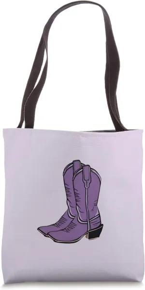 Eclectic Pretty Purple Cowboy Boots, Western Cowgirl Tote Bag