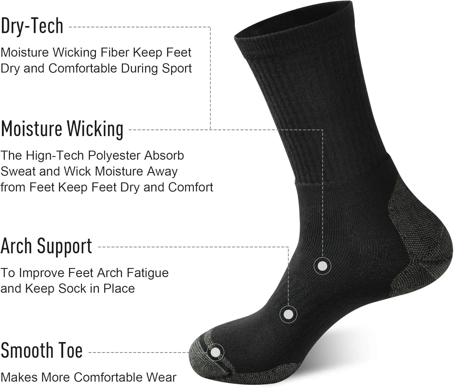 ECOEY Men's Work Boots Athletic Running Crew Socks, Dry-Tech Moisture Wicking Heavy Cushion Multi Pack