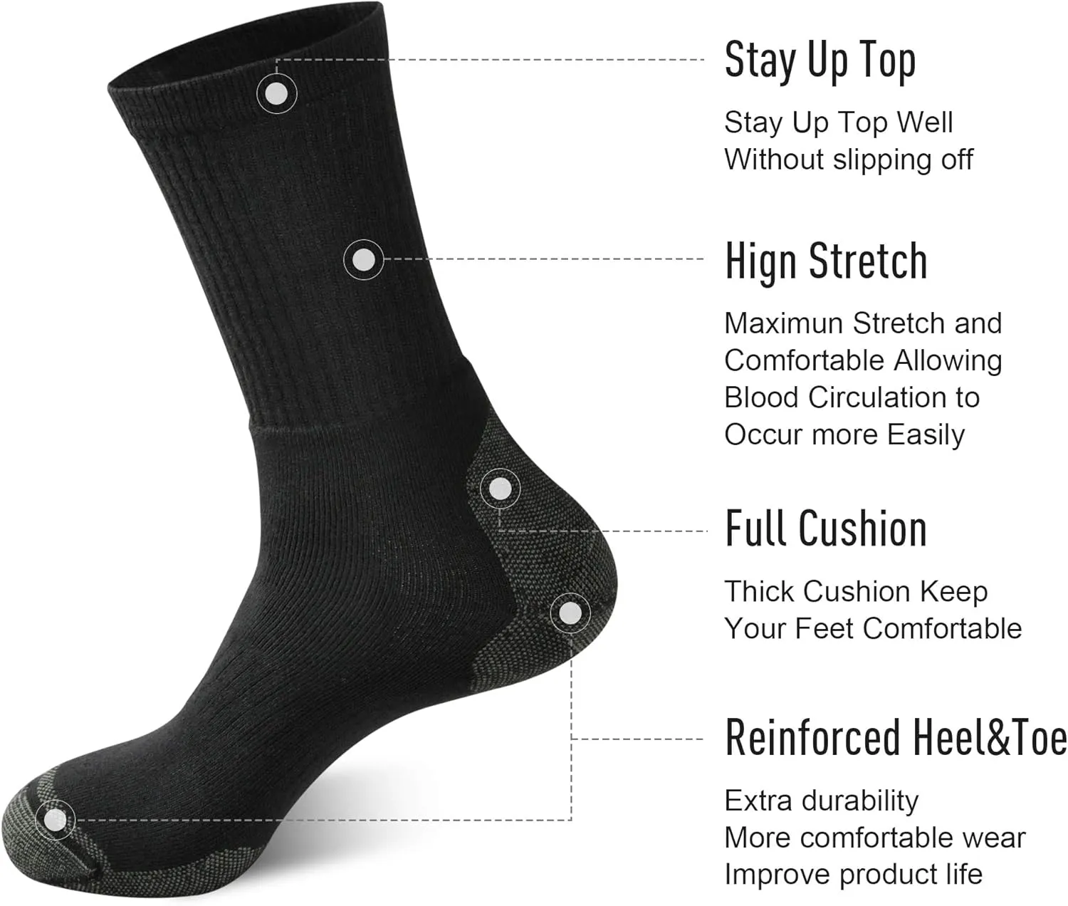 ECOEY Men's Work Boots Athletic Running Crew Socks, Dry-Tech Moisture Wicking Heavy Cushion Multi Pack