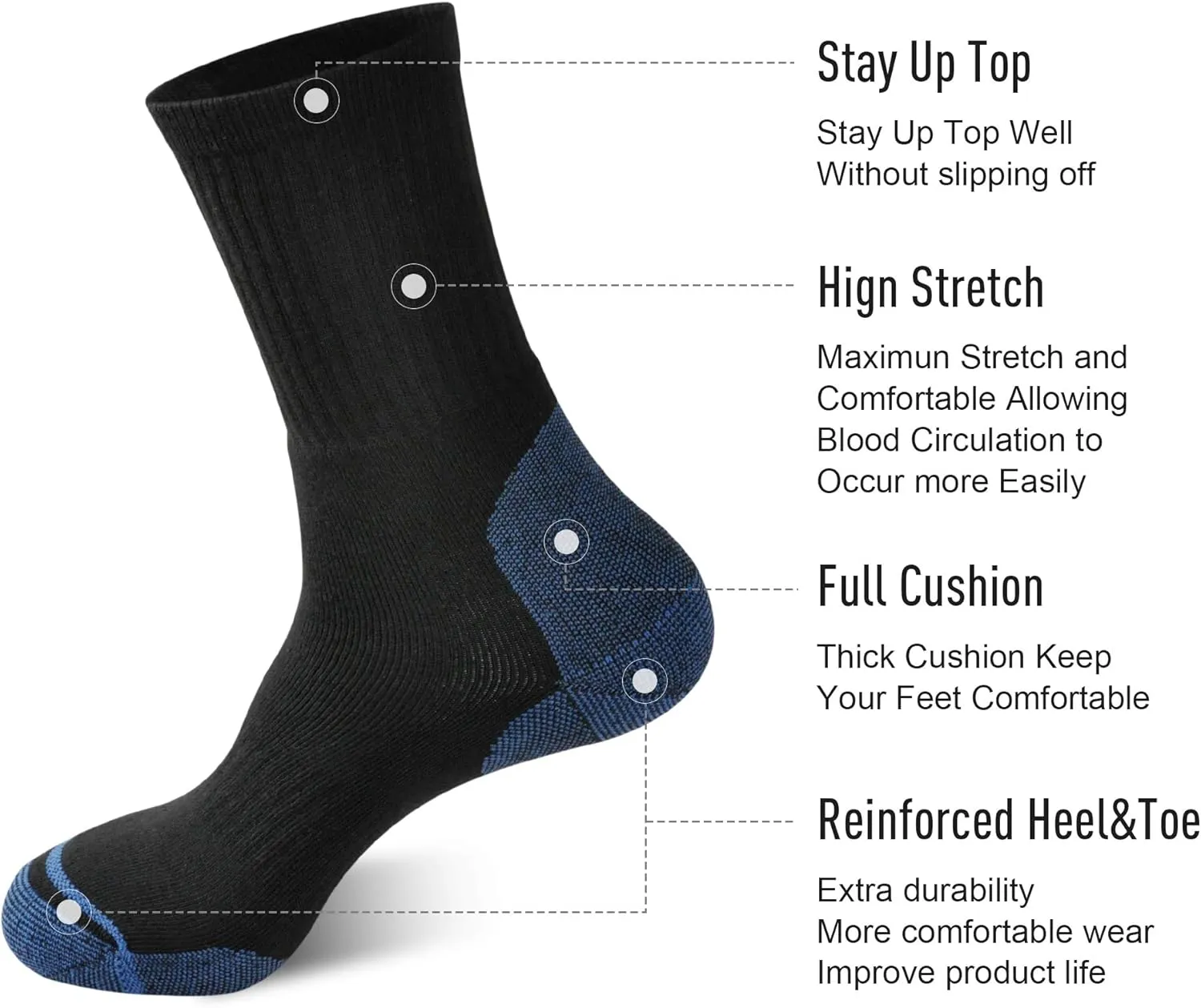 ECOEY Men's Work Boots Athletic Running Crew Socks, Dry-Tech Moisture Wicking Heavy Cushion Multi Pack