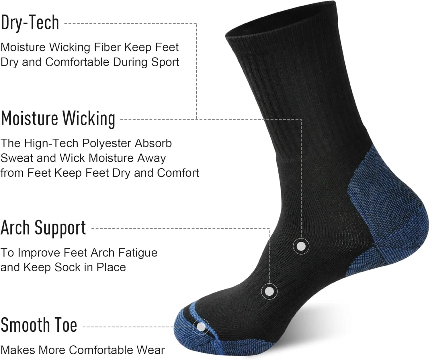 ECOEY Men's Work Boots Athletic Running Crew Socks, Dry-Tech Moisture Wicking Heavy Cushion Multi Pack