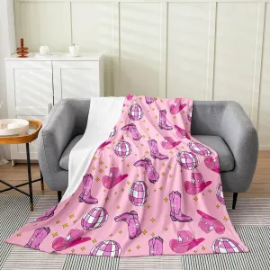 Erosebridal Western Cowgirl Blanket Throw 50x60, Cowboy Hats Boots Microfiber Fleece Blanket For Kids Boys Girls, Cute Denim Disco Ball Throw Blanket For Sofa Bed Couch, Dream Stars Cozy Fuzzy Blanket