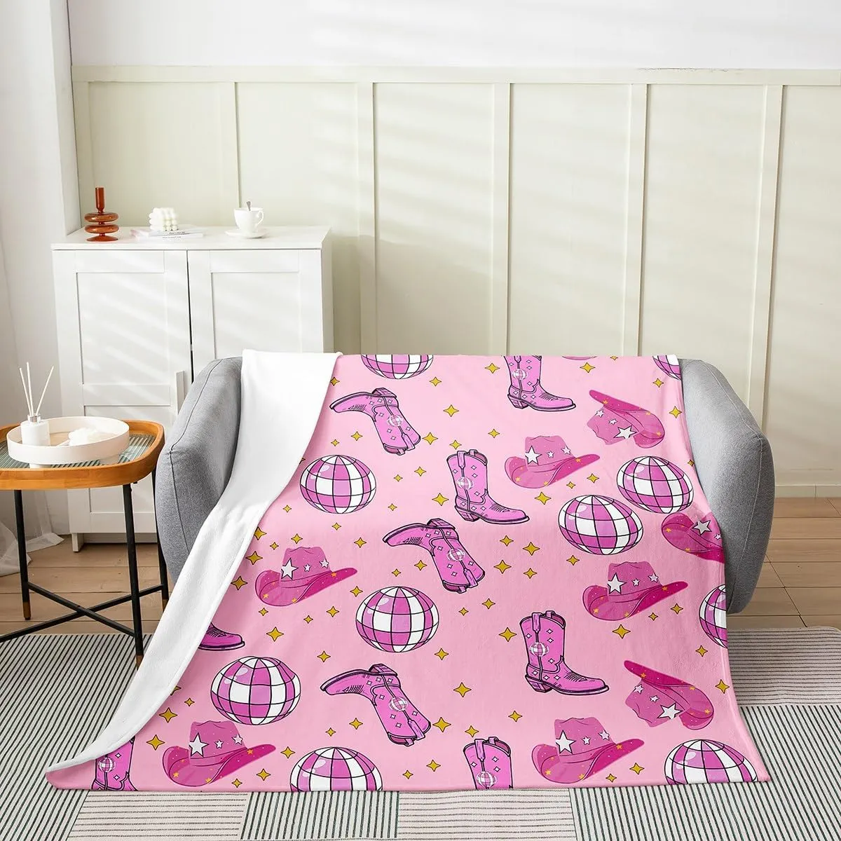 Erosebridal Western Cowgirl Blanket Throw 50x60, Cowboy Hats Boots Microfiber Fleece Blanket For Kids Boys Girls, Cute Denim Disco Ball Throw Blanket For Sofa Bed Couch, Dream Stars Cozy Fuzzy Blanket