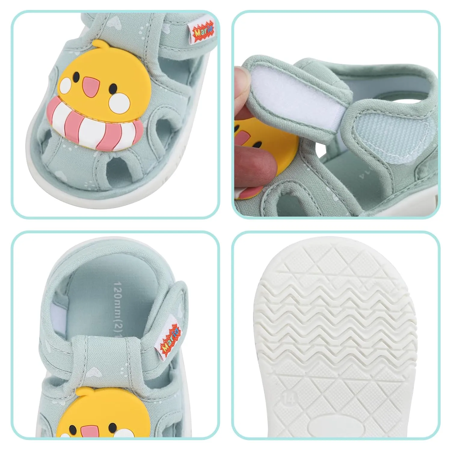 ESTAMICO Baby Boys Girls Sandals Cute Animal Summer Shoes Breathable Non Slip First Walker, 6-9 Months Infant, Light Blue