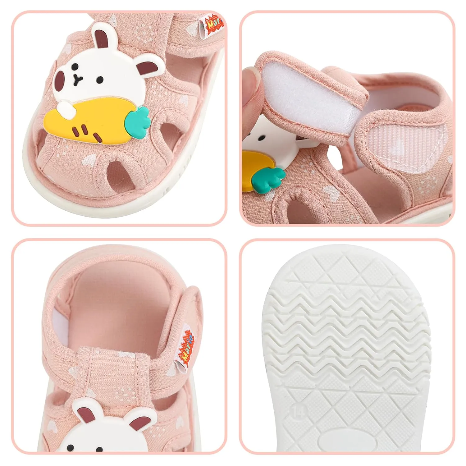 ESTAMICO Baby Girls Boys Sandals Cute Animal Summer Shoes Breathable Non Slip First Walker, 12-15 Months Toddler, Pink