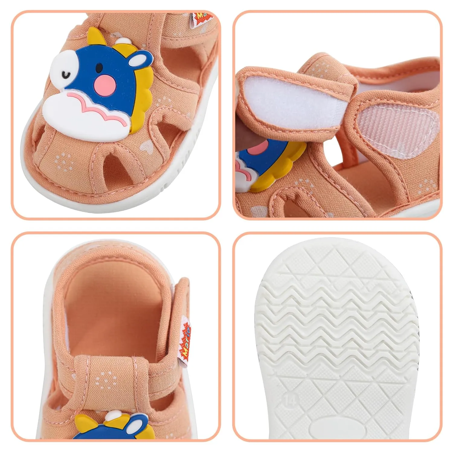 ESTAMICO Baby Girls Boys Sandals Cute Animal Summer Shoes Breathable Non Slip First Walker, 6-9 Months Infant, Orange