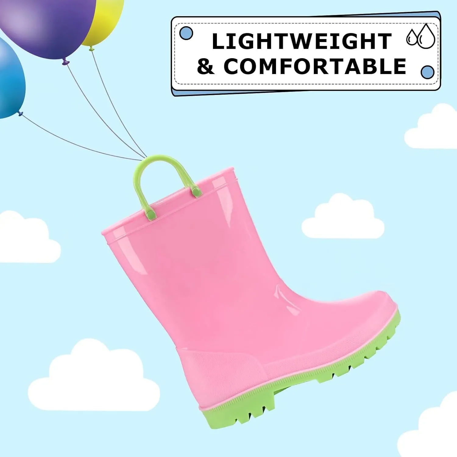 EUXTERPA Boys Girls Rain Boots Toddler Kids Waterproof Boots Children Lightweight Rain Shoes with Handles