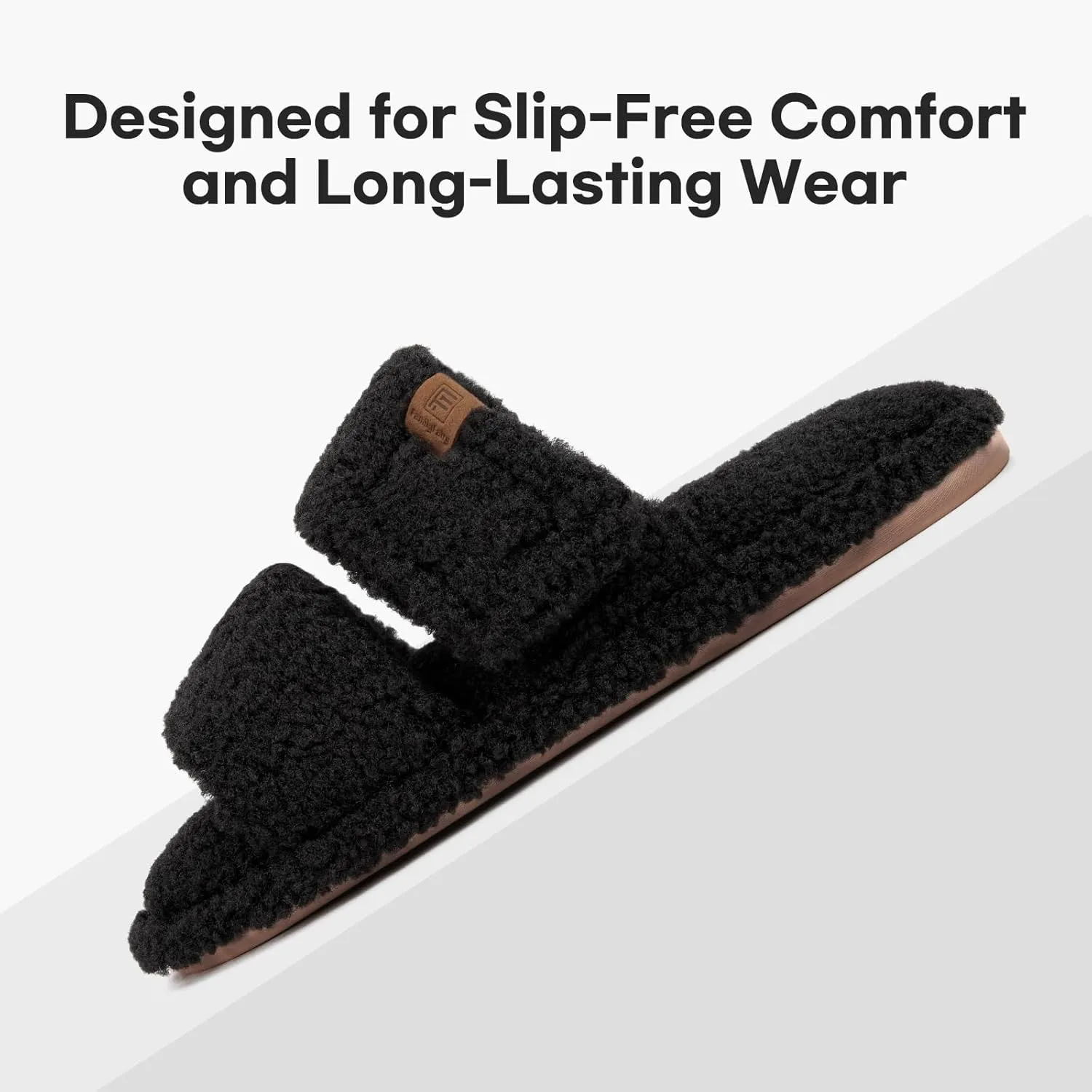 FamilyFairy Open Toe Slippers for Women Adjustable Memory Foam House Shoes Faux Fur Fuzzy Slide Sandals Non Slip Washable