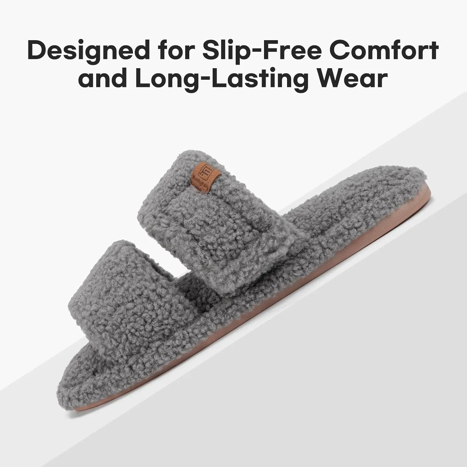 FamilyFairy Open Toe Slippers for Women Adjustable Memory Foam House Shoes Faux Fur Fuzzy Slide Sandals Non Slip Washable