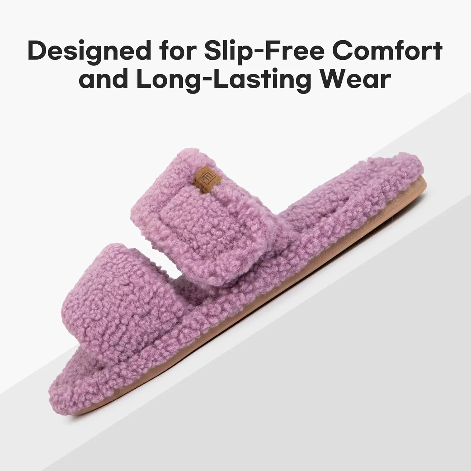 FamilyFairy Open Toe Slippers for Women Adjustable Memory Foam House Shoes Faux Fur Fuzzy Slide Sandals Non Slip Washable