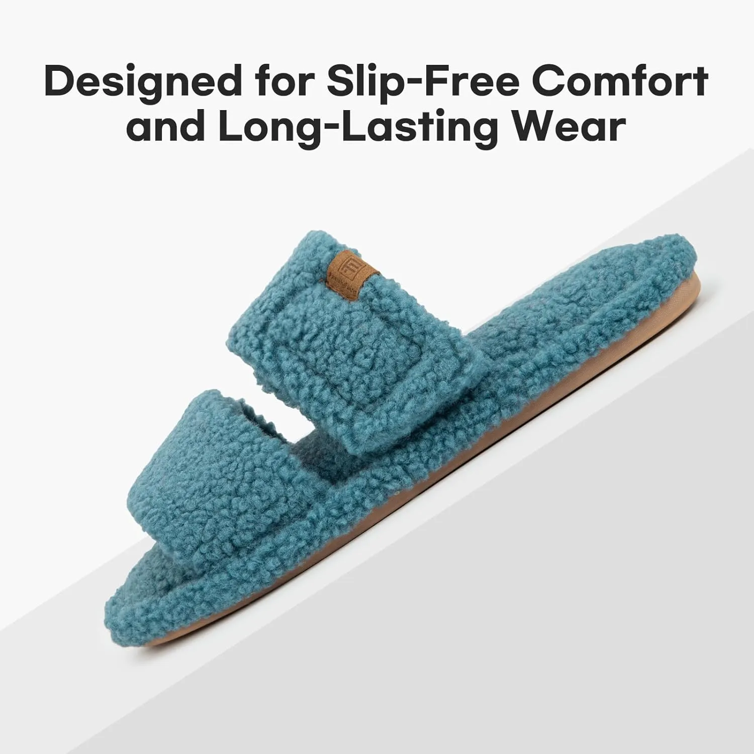 FamilyFairy Open Toe Slippers for Women Adjustable Memory Foam House Shoes Faux Fur Fuzzy Slide Sandals Non Slip Washable