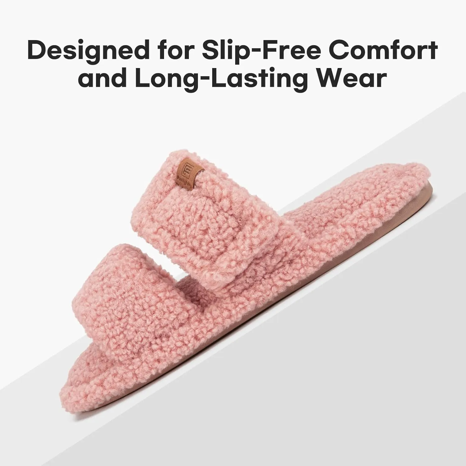FamilyFairy Open Toe Slippers for Women Adjustable Memory Foam House Shoes Faux Fur Fuzzy Slide Sandals Non Slip Washable