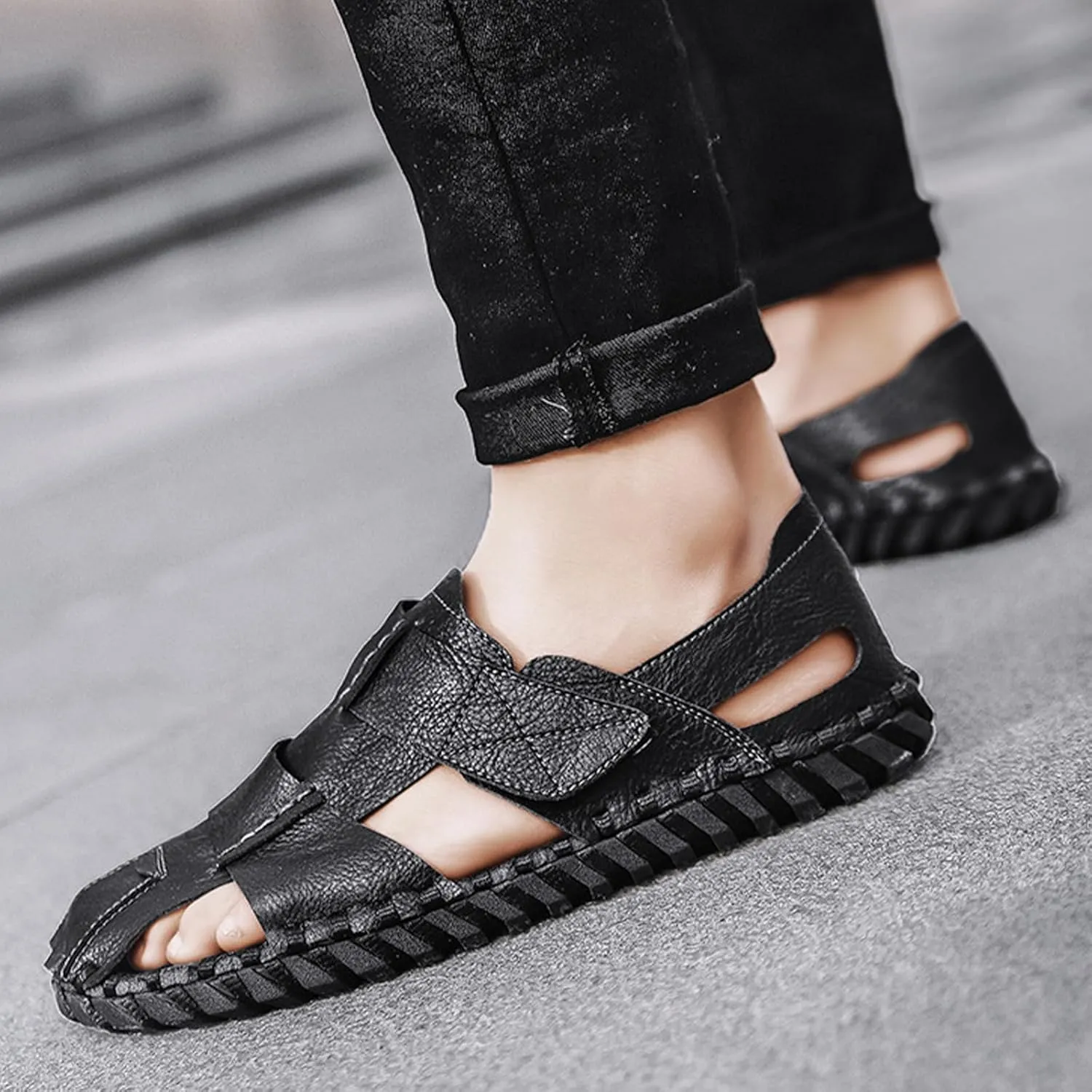 Fashion Large Size Sport Sandals for Men, Casual Handmade Summer Fisherman Shoes, Soft Closed Toe Beach Shoes