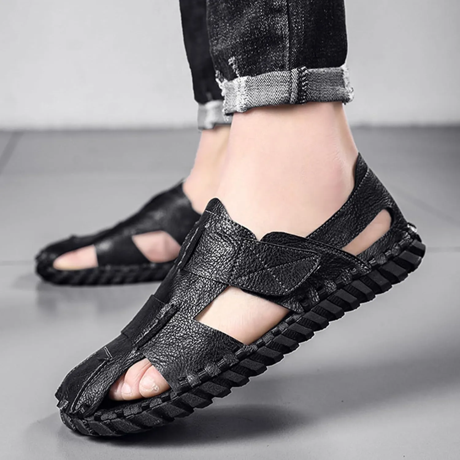 Fashion Large Size Sport Sandals for Men, Casual Handmade Summer Fisherman Shoes, Soft Closed Toe Beach Shoes