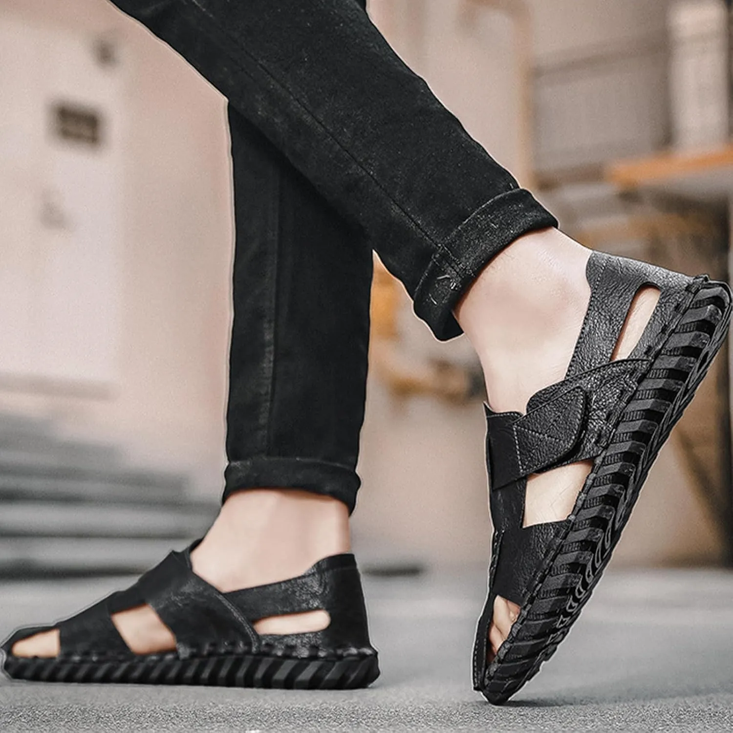 Fashion Large Size Sport Sandals for Men, Casual Handmade Summer Fisherman Shoes, Soft Closed Toe Beach Shoes