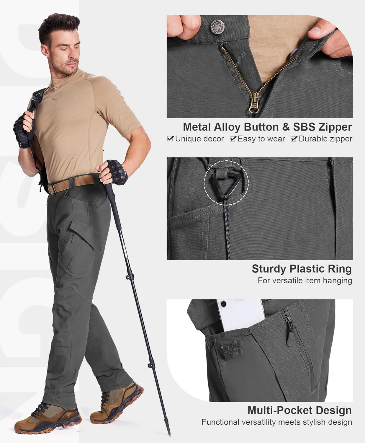 FEDTOSING Tactical Pants for Men with 9 Pockets Cotton Cargo Work Military Trousers Stretch Hiking Combat Rip-Stop Pants