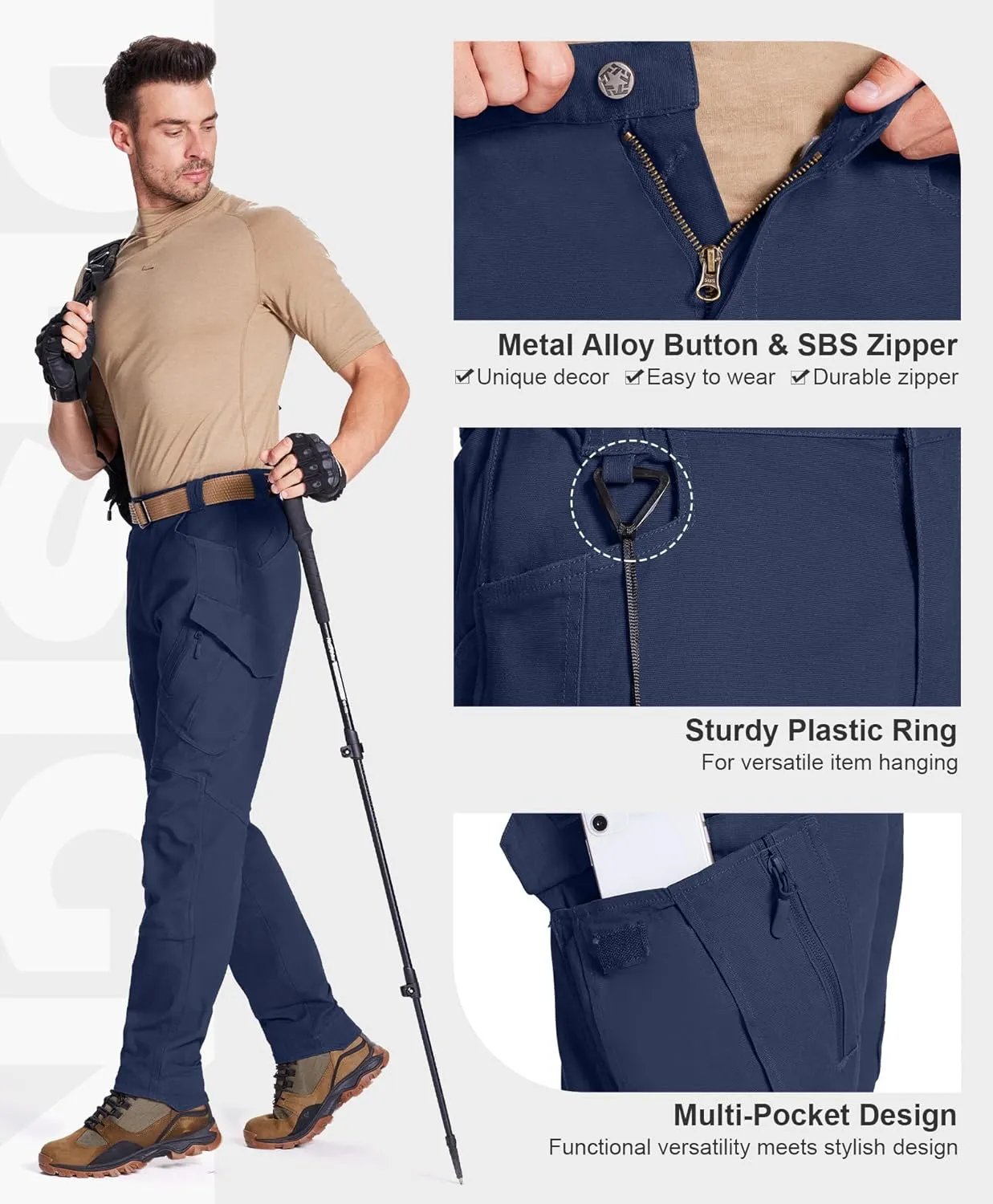 FEDTOSING Tactical Pants for Men with 9 Pockets Cotton Cargo Work Military Trousers Stretch Hiking Combat Rip-Stop Pants