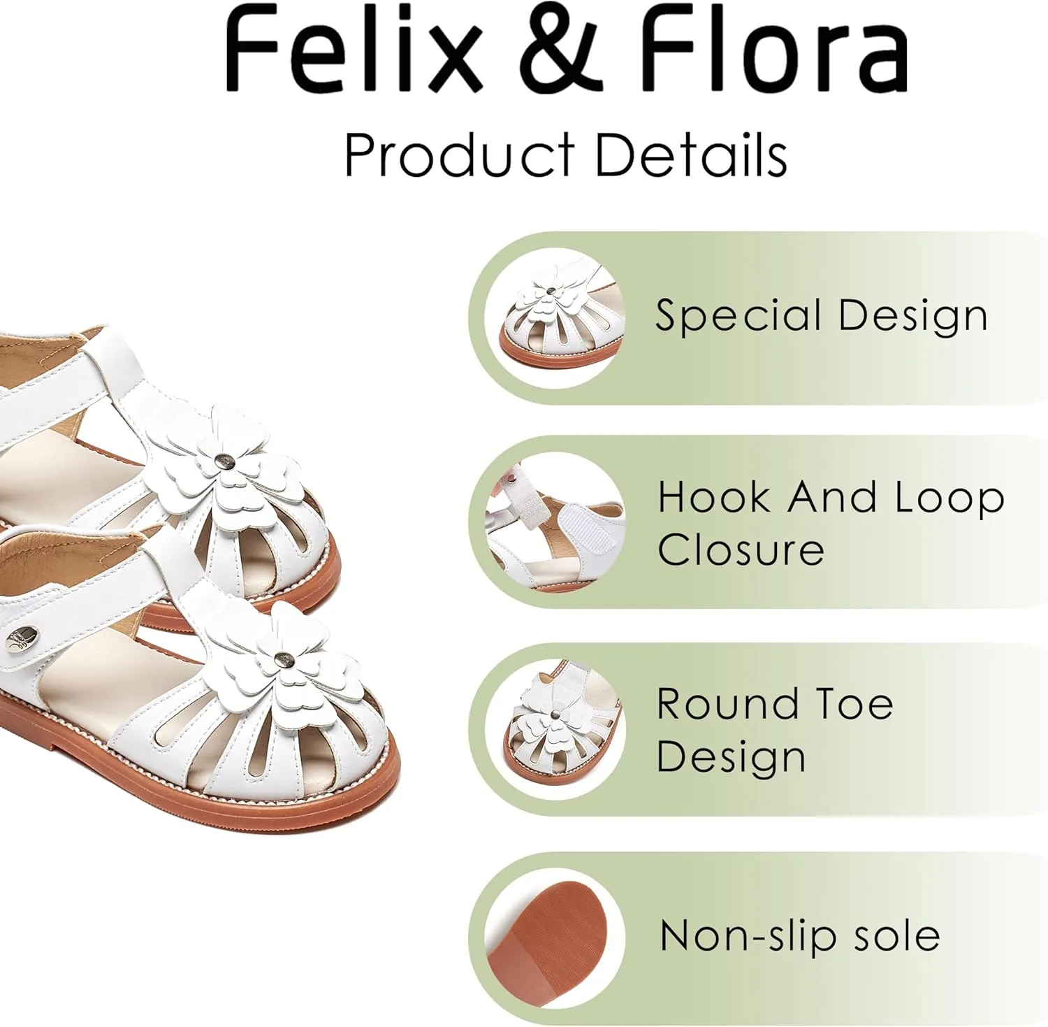 Felix & Flora Toddler Girls Sandals Flower Girl Shoes Soft Rubber Princess Summer Flat Shoes