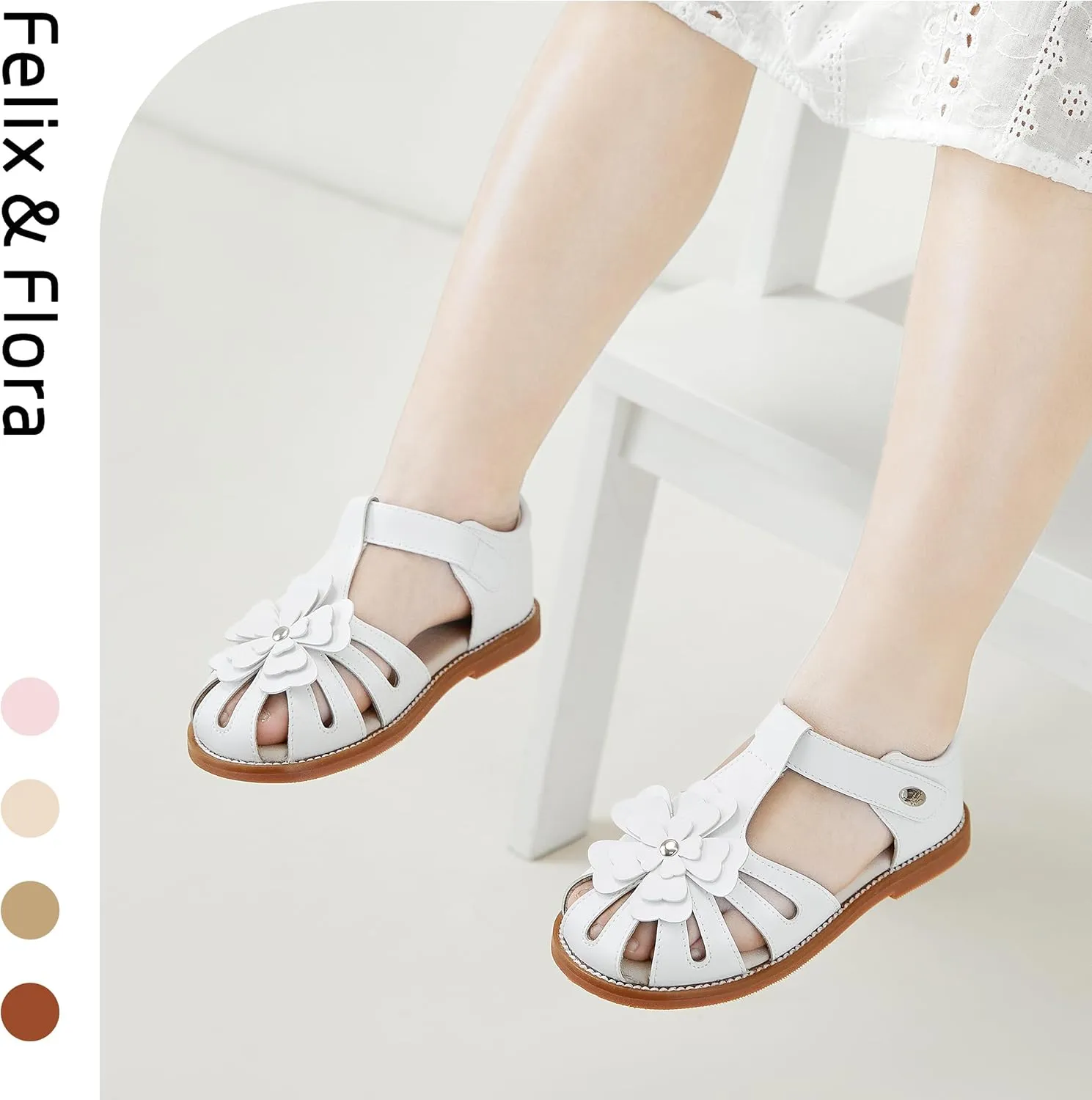 Felix & Flora Toddler Girls Sandals Flower Girl Shoes Soft Rubber Princess Summer Flat Shoes