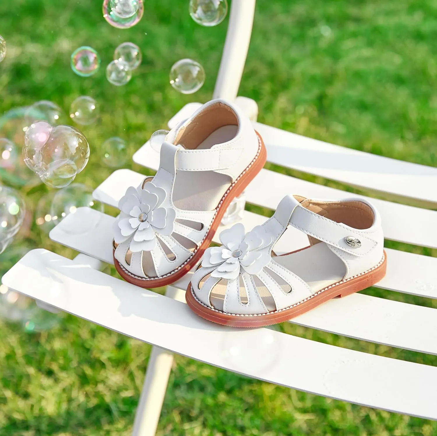 Felix & Flora Toddler Girls Sandals Flower Girl Shoes Soft Rubber Princess Summer Flat Shoes