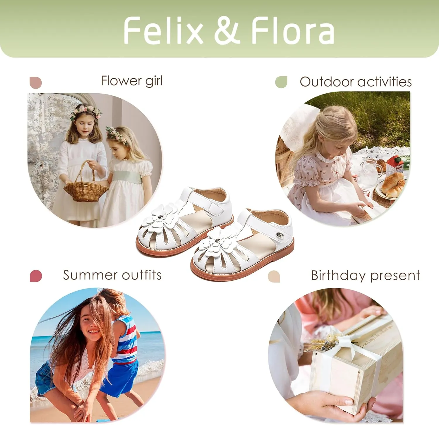 Felix & Flora Toddler Girls Sandals Flower Girl Shoes Soft Rubber Princess Summer Flat Shoes