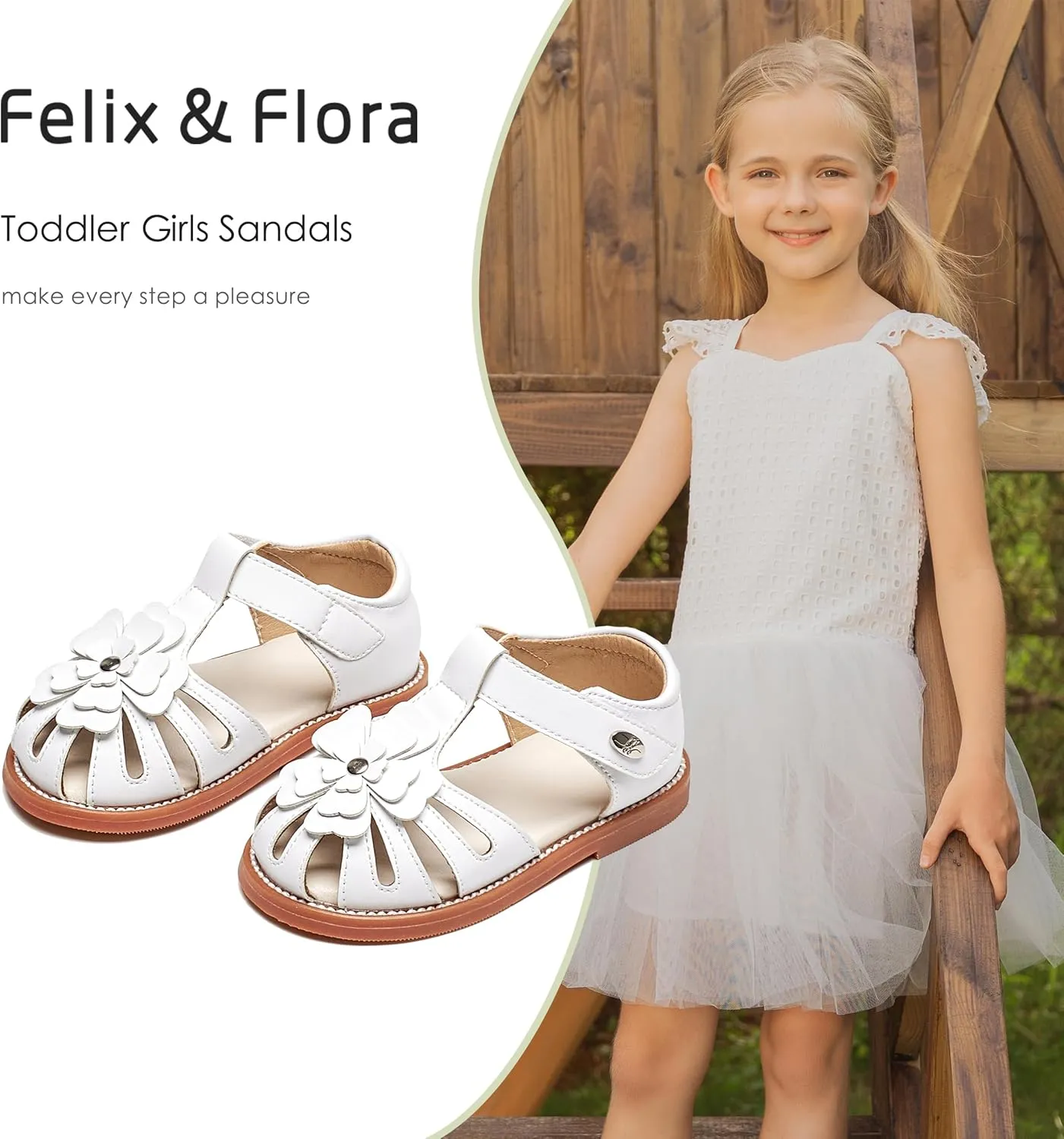 Felix & Flora Toddler Girls Sandals Flower Girl Shoes Soft Rubber Princess Summer Flat Shoes