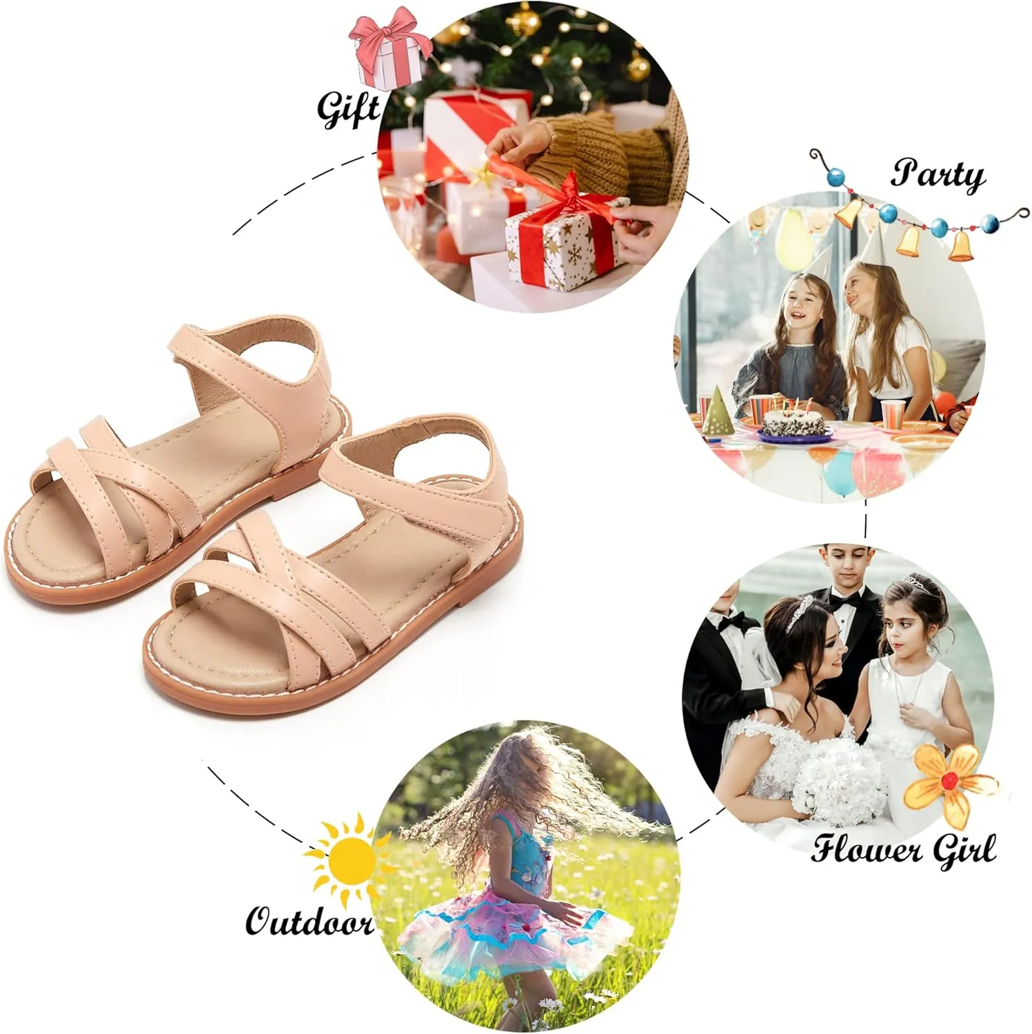 Felix & Flora Toddler Girls Sandals Soft Rubber Flats Summer Baby Flower Girl Shoes.