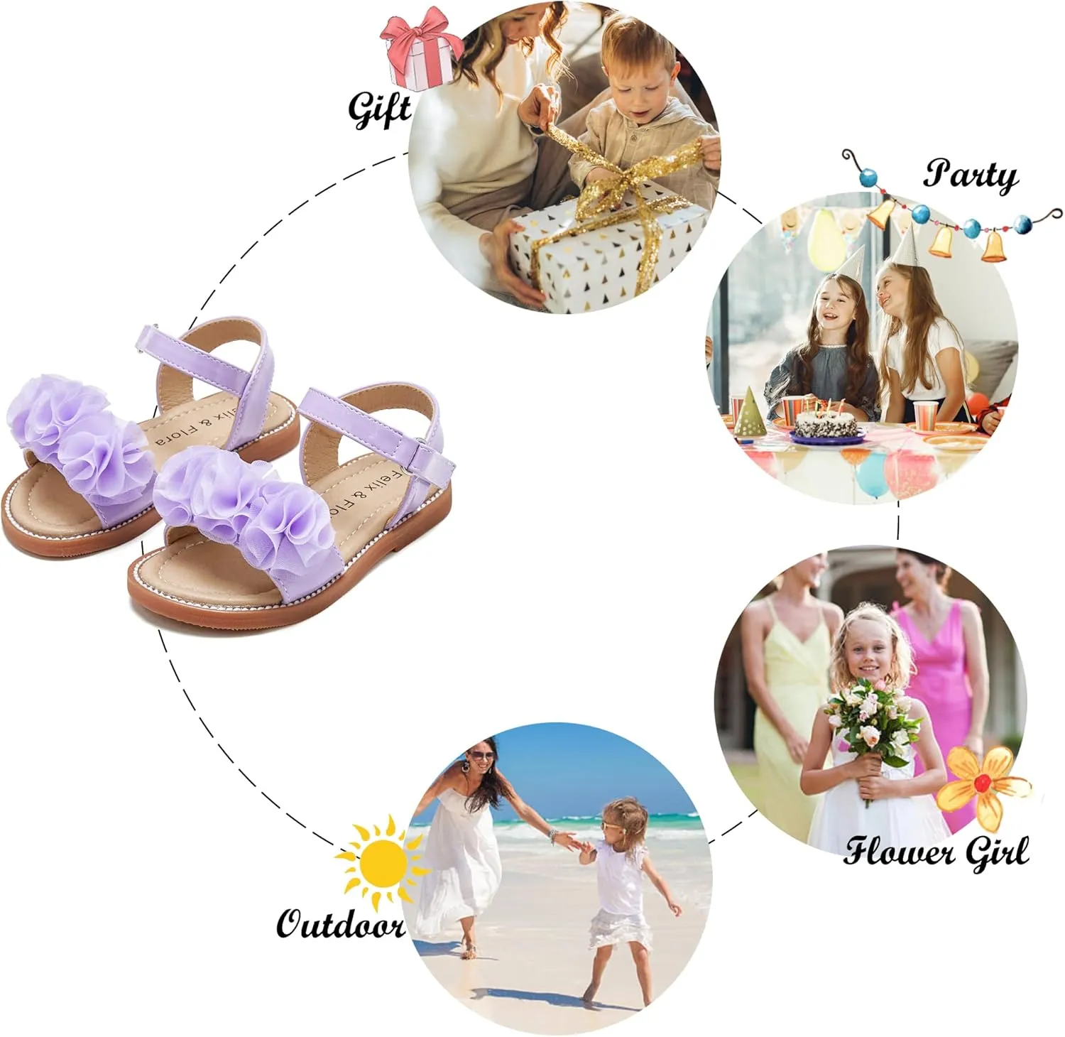 Felix & Flora Toddler Girls Sandals Soft Rubber Flats Summer Baby Flower Girl Shoes.