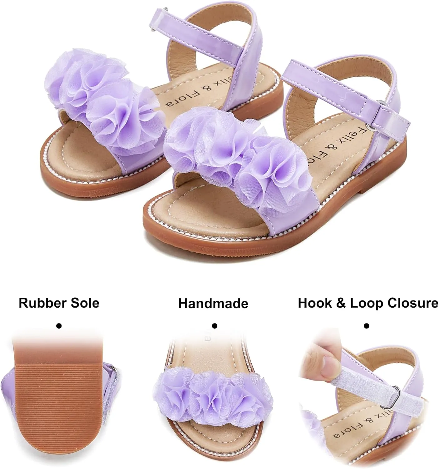 Felix & Flora Toddler Girls Sandals Soft Rubber Flats Summer Baby Flower Girl Shoes.