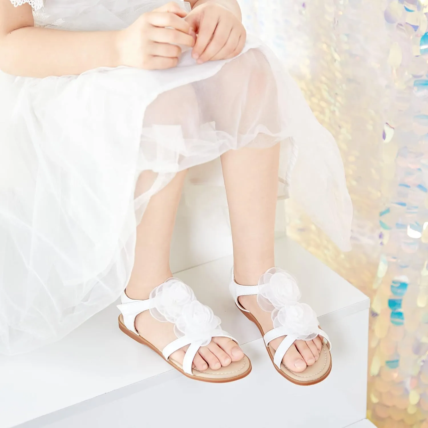 Felix & Flora Toddler Girls Sandals Soft Rubber Flats Summer Baby Flower Girl Shoes.