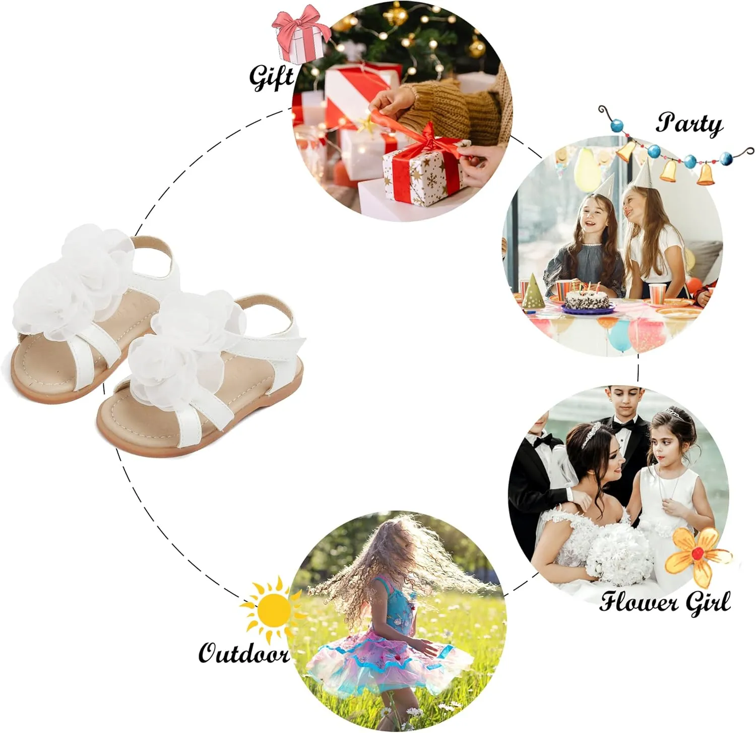 Felix & Flora Toddler Girls Sandals Soft Rubber Flats Summer Baby Flower Girl Shoes.