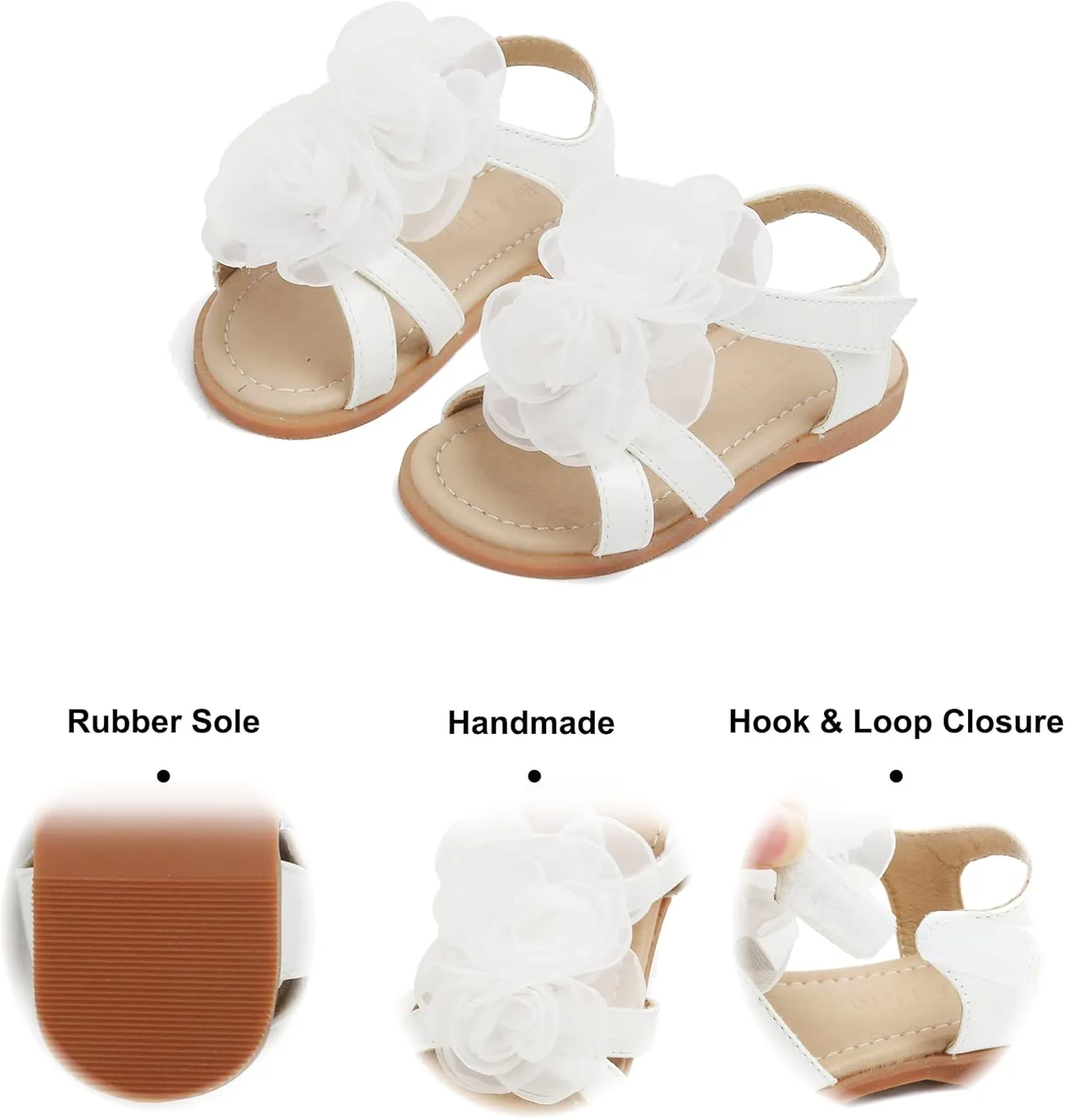 Felix & Flora Toddler Girls Sandals Soft Rubber Flats Summer Baby Flower Girl Shoes.