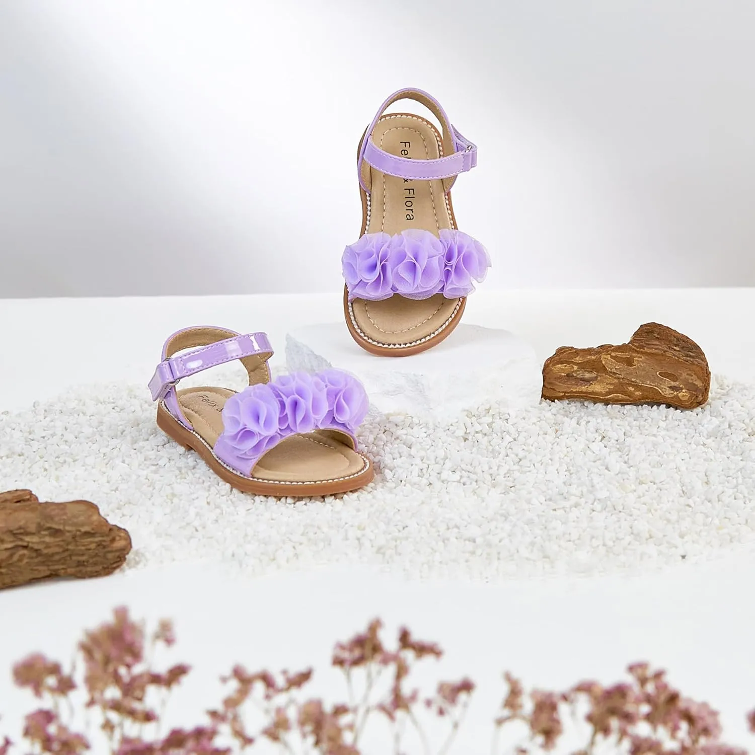 Felix & Flora Toddler Girls Sandals Soft Rubber Flats Summer Baby Flower Girl Shoes.