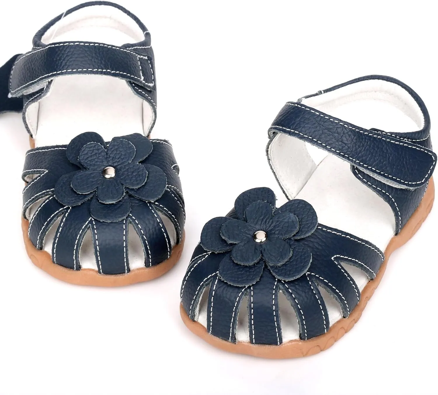 Femizee Girls Genuine Leather Soft Closed Toe Princess Flat Shoes Summer Sandals(Toddler/Little Kid)