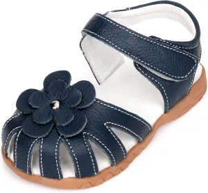 Femizee Girls Genuine Leather Soft Closed Toe Princess Flat Shoes Summer Sandals(Toddler/Little Kid)