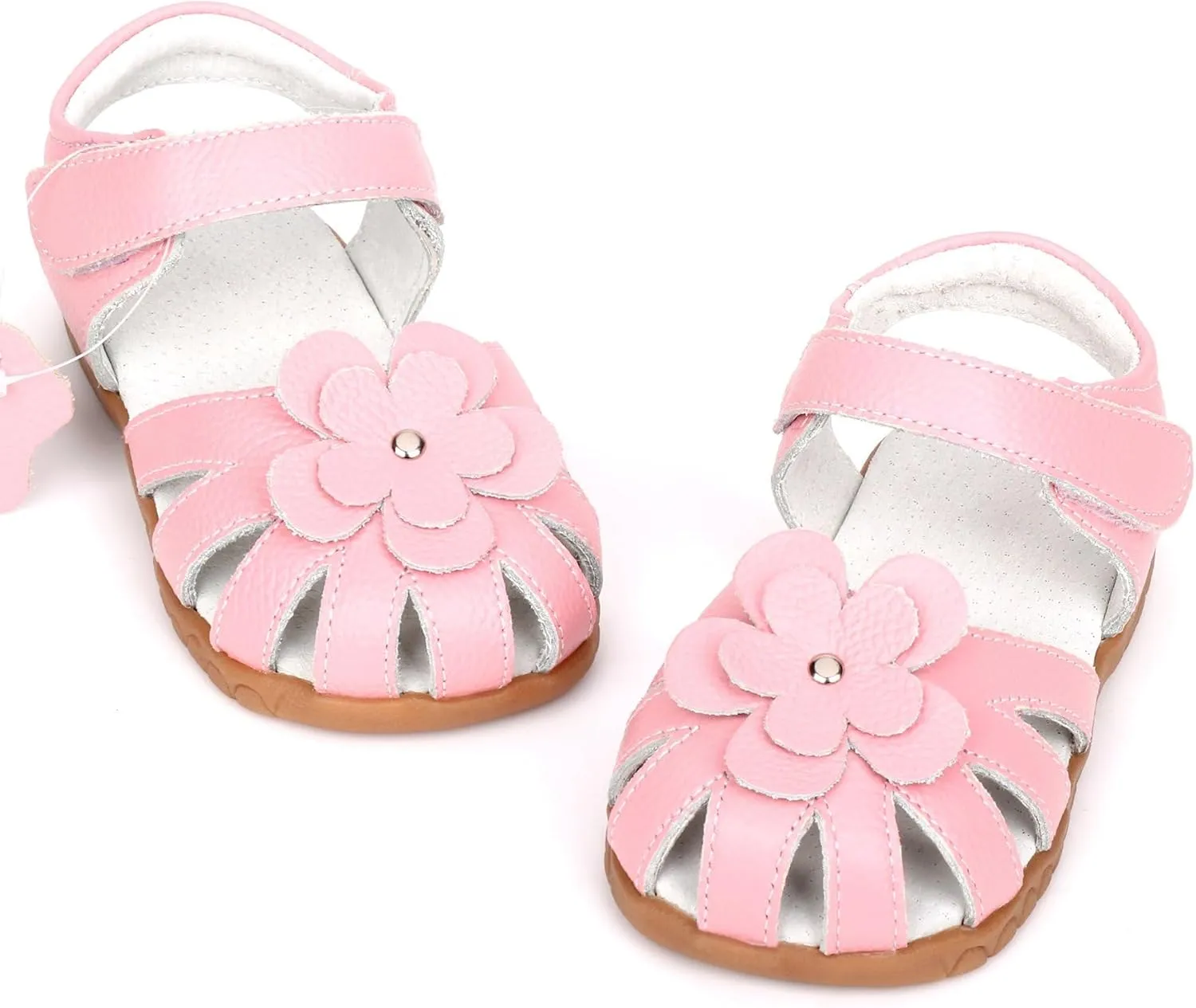 Femizee Girls Genuine Leather Soft Closed Toe Princess Flat Shoes Summer Sandals(Toddler/Little Kid)