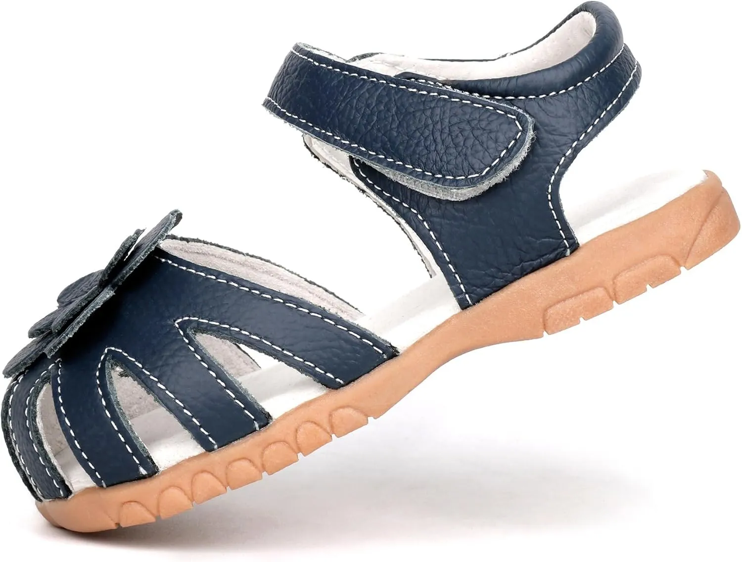 Femizee Girls Genuine Leather Soft Closed Toe Princess Flat Shoes Summer Sandals(Toddler/Little Kid)