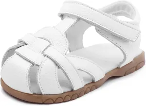Femizee Girls Genuine Leather Soft Closed Toe Princess Flat Shoes Summer Sandals(Toddler/Little Kid)